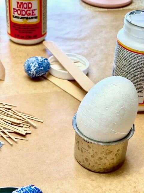 foam eggs, tooth picks