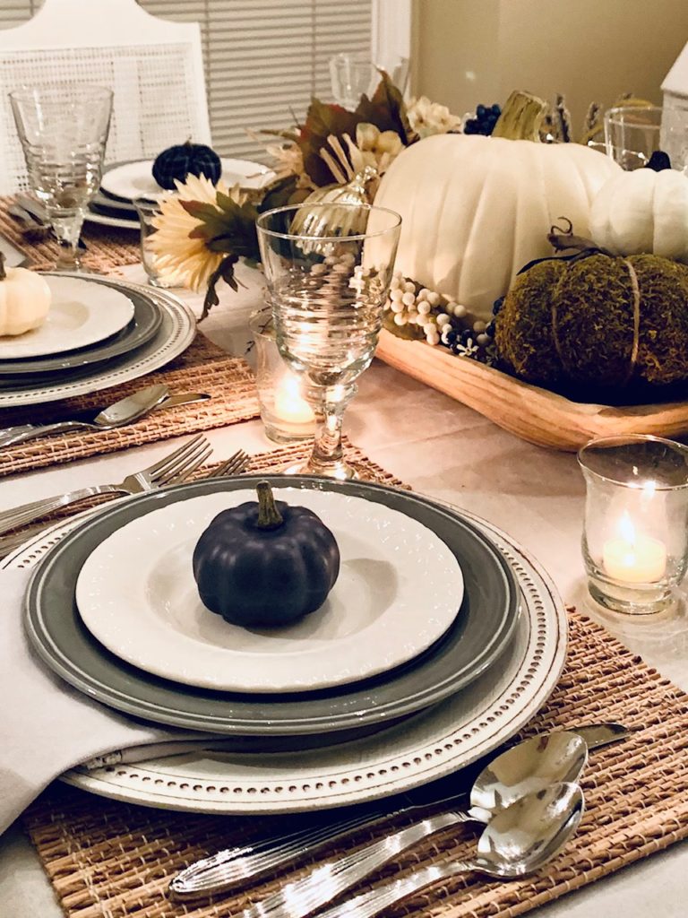  Fall Home Tour 2020 Using a blue pumpkin with the place setting