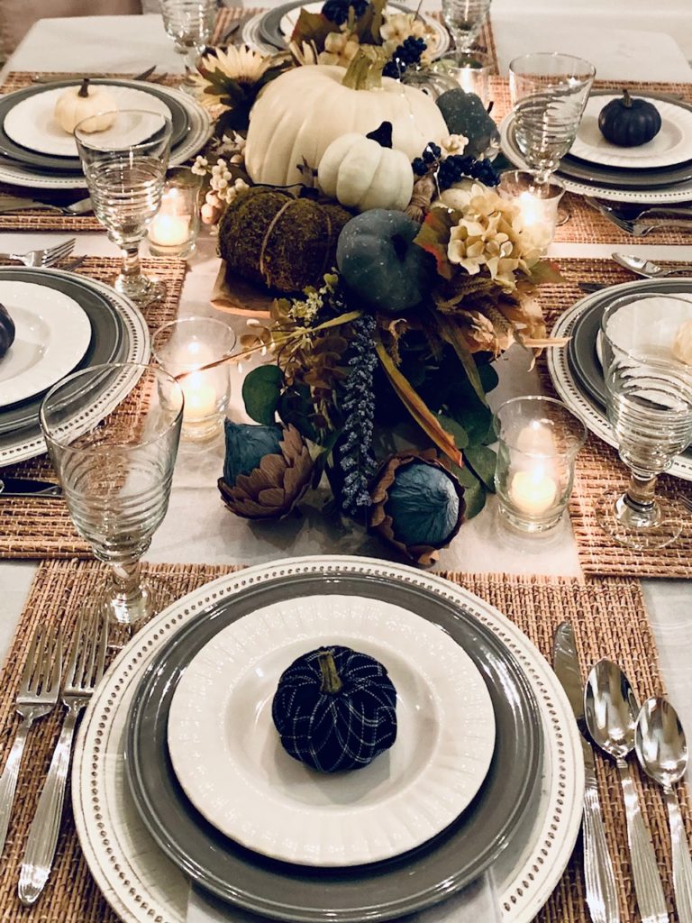  Fall Home Tour 2020 Using a blue pumpkin with the place setting