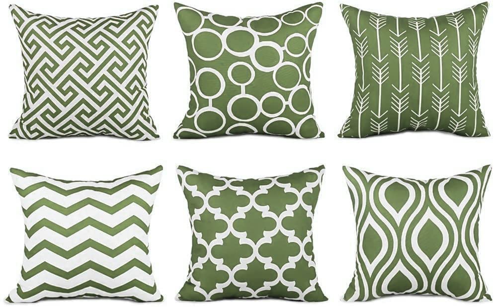 Group of green patio pillows