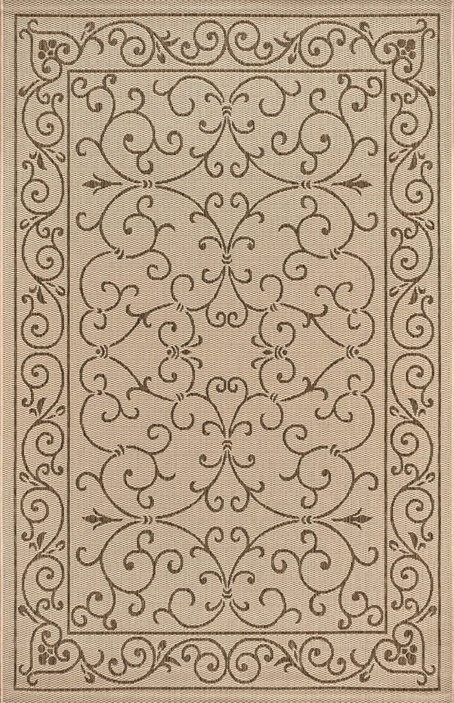 Brown scroll rug for the patio