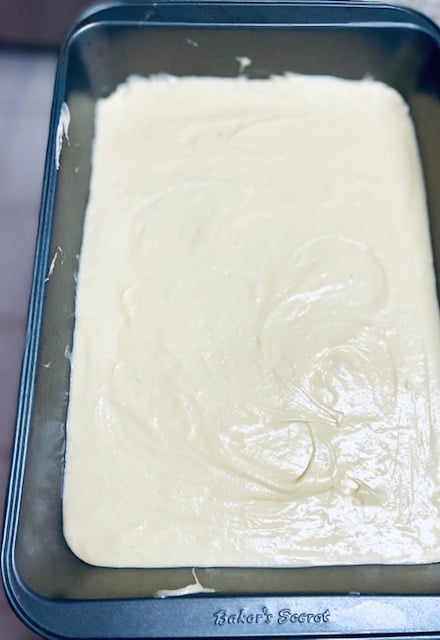 Gluten Free cake pour in cake pan