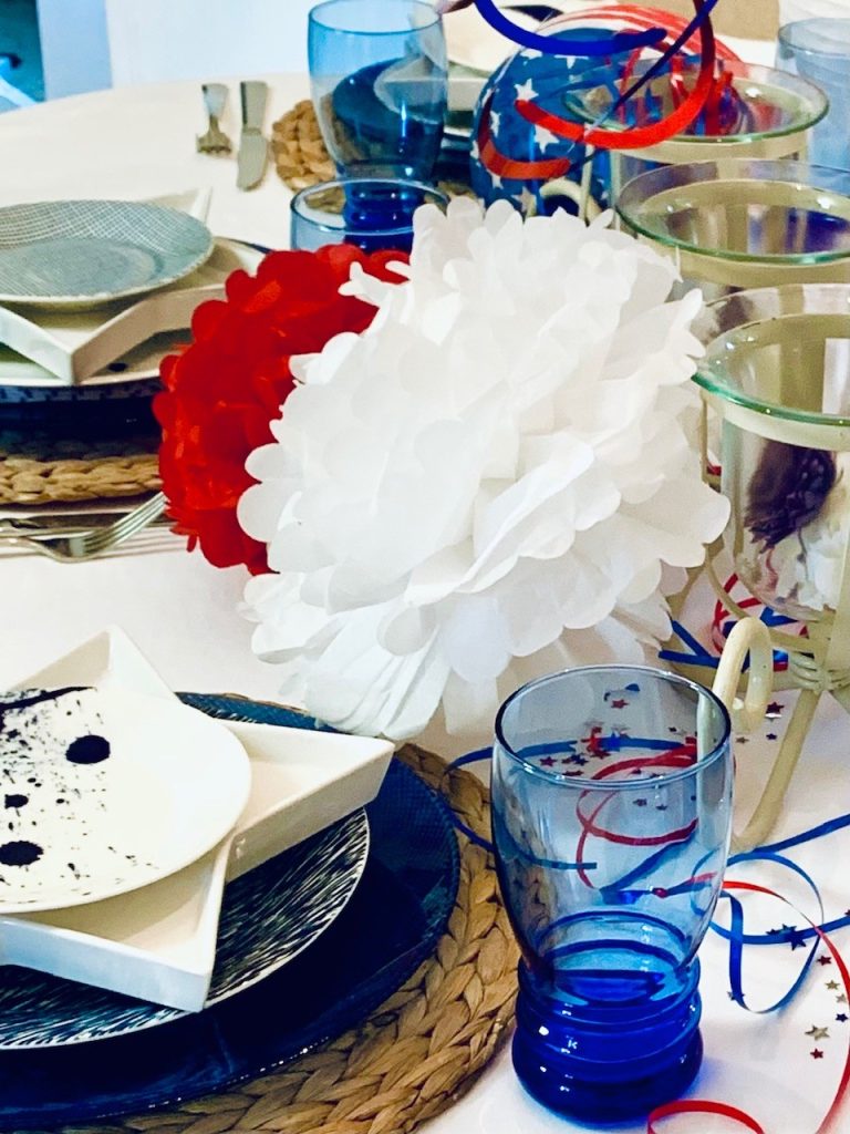 Table setting with pom poms