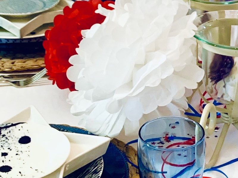Table setting with pom poms