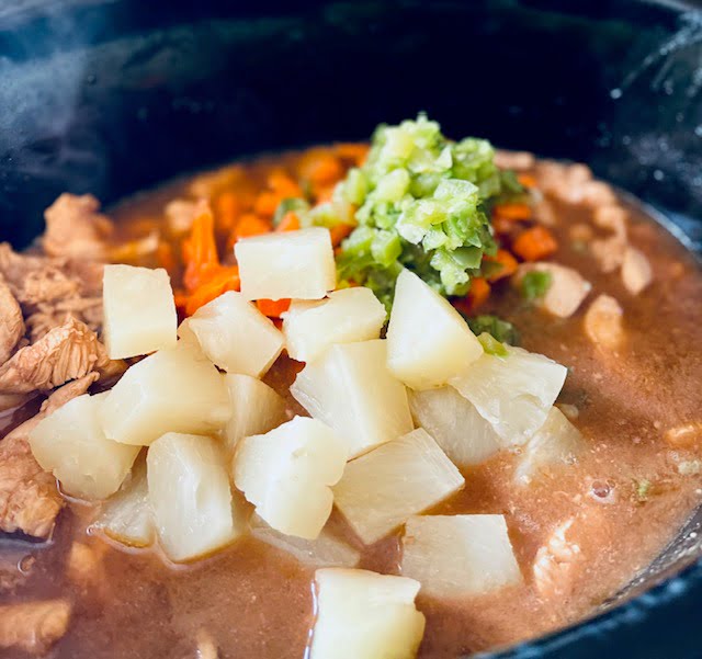 Added vegetables and pineapple  to the crock pot