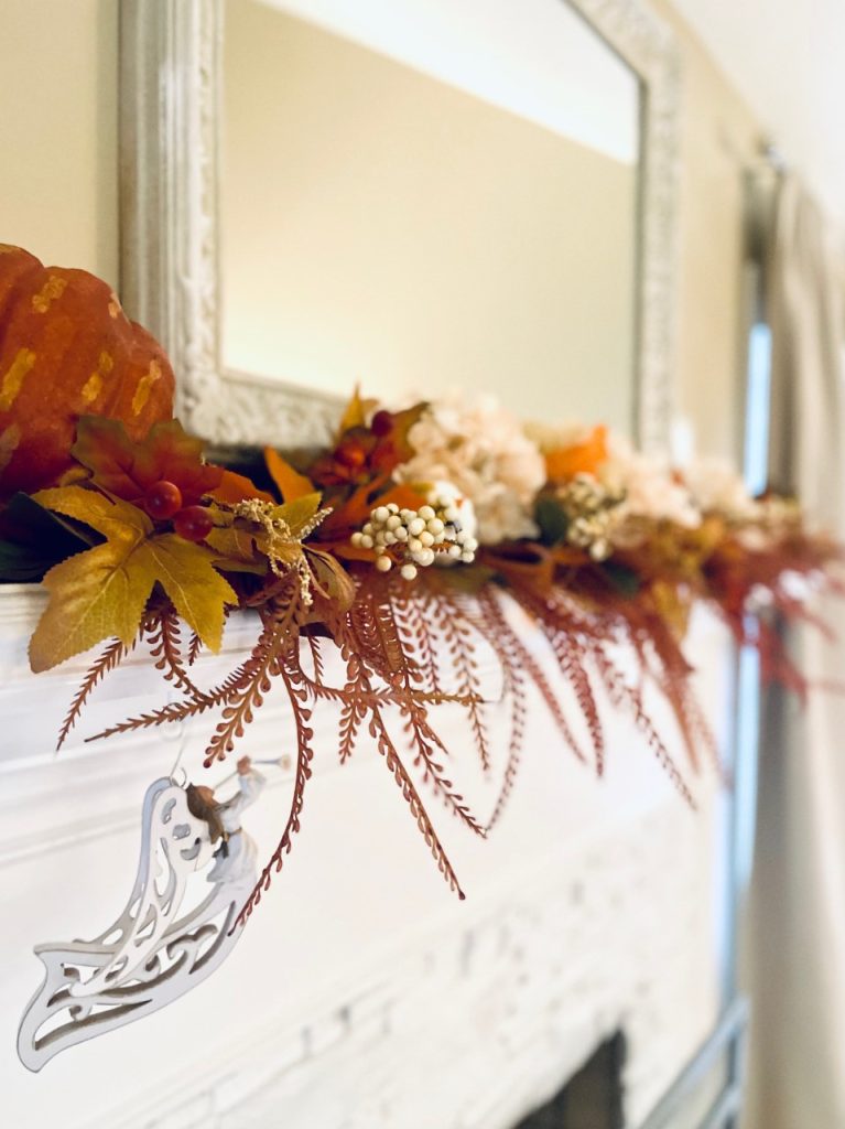 Showing the fall finished mantle and how easy it was to decorate