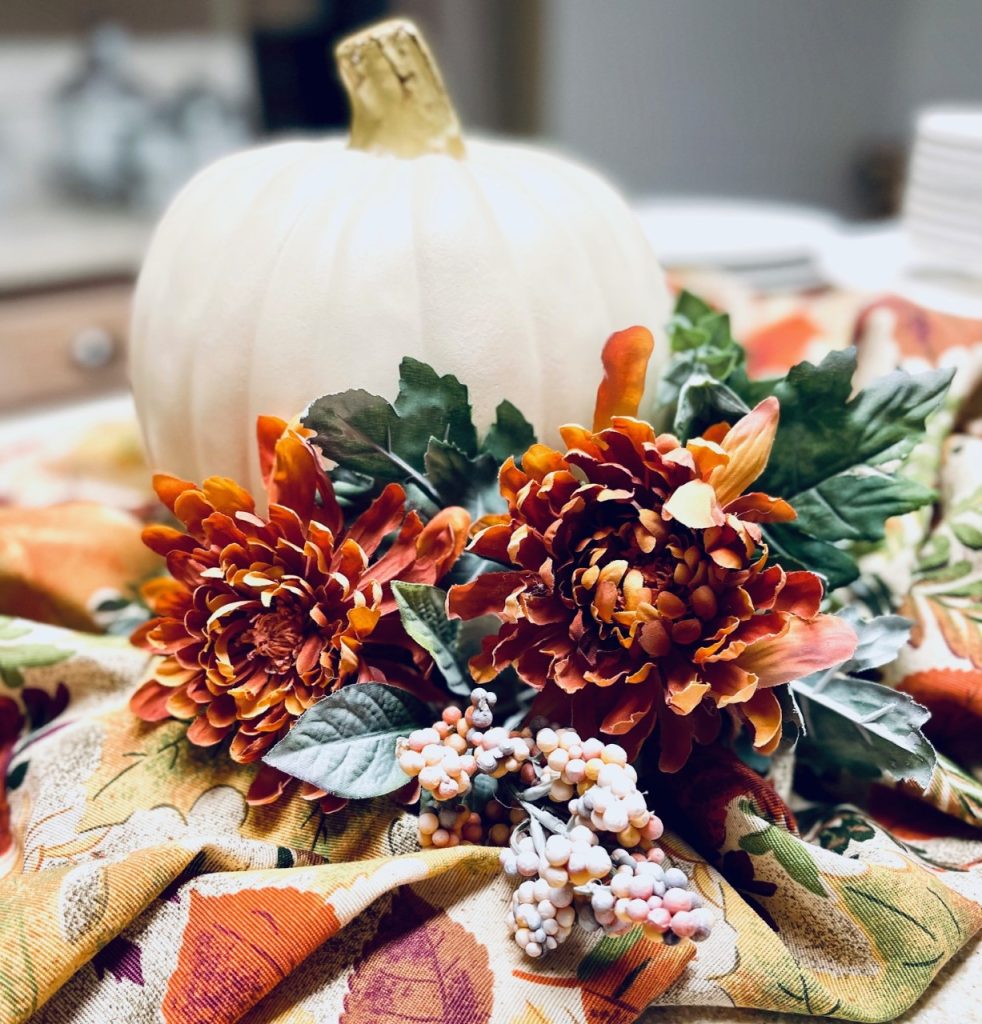 A white pumpkin for used as the centerpiece for the fall harvest luncheon