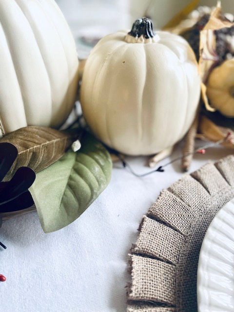 pumpkin and fall foliage for the center piece