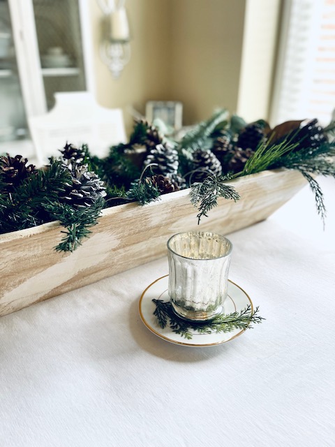 How I used pinecones and greens in a dough bowl