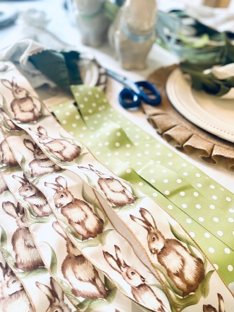 A Very Simple Easter Table Scape with ribbon