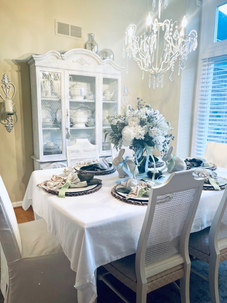 Showing the Easter Table Scape in the dinning room