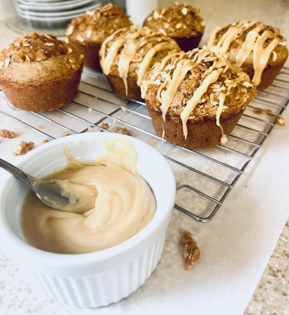Easy Salted Caramel Apple Muffins Made Gluten Free showig the salted caramel