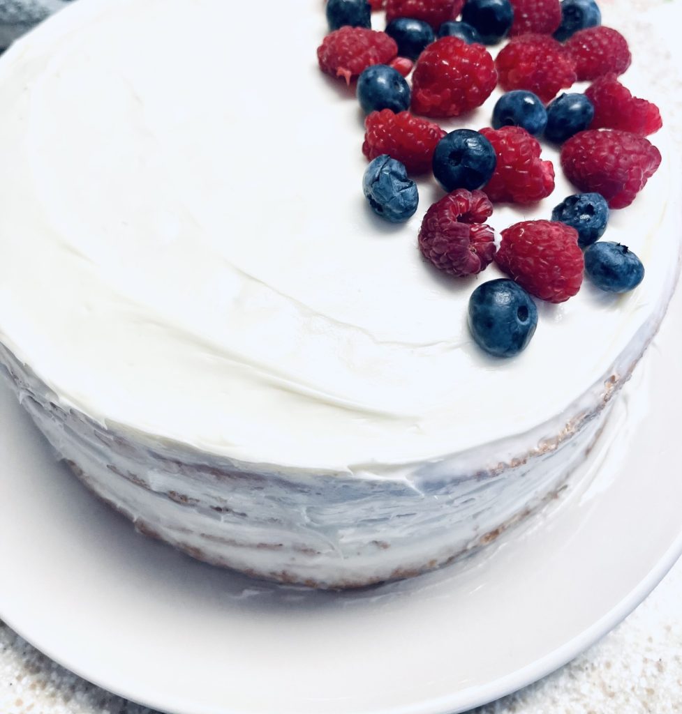 The Most Delicious Very Berry Chantilly Cake Made Gluten Free frosted with berries