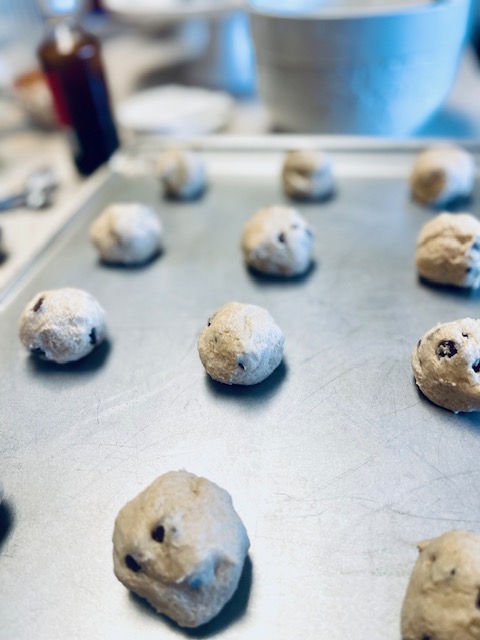 These are really the best gluten-free chocolate chip cookies making the cookie balls