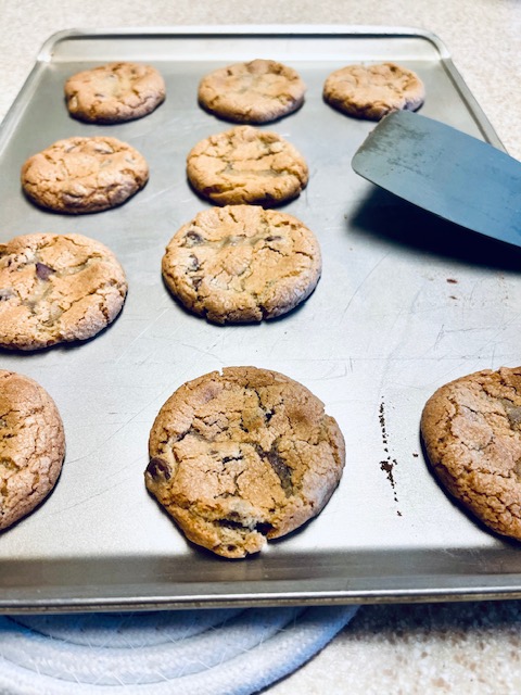 These are really the best gluten-free chocolate chip cookies the cookies pulled out of the oven