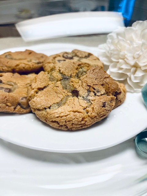 These are really the best gluten-free chocolate chip cookies showing on a plate.